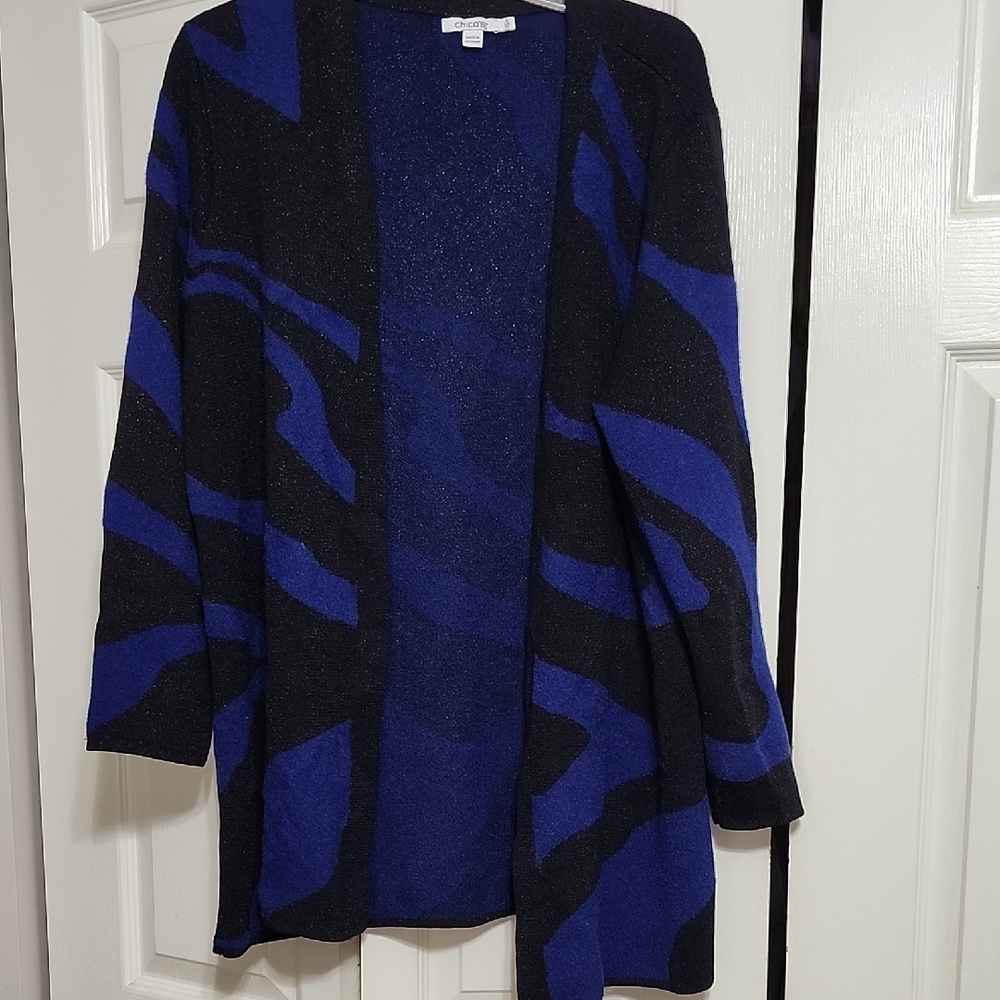 Chico's Vibrant Black and Blue Cardigan